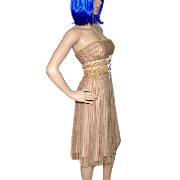 Betsey Johnson Dresses & Skirts - Vintage Betsey Johnson Strapless Olive Green Dress w/ Velvet Bows & Jewel Button